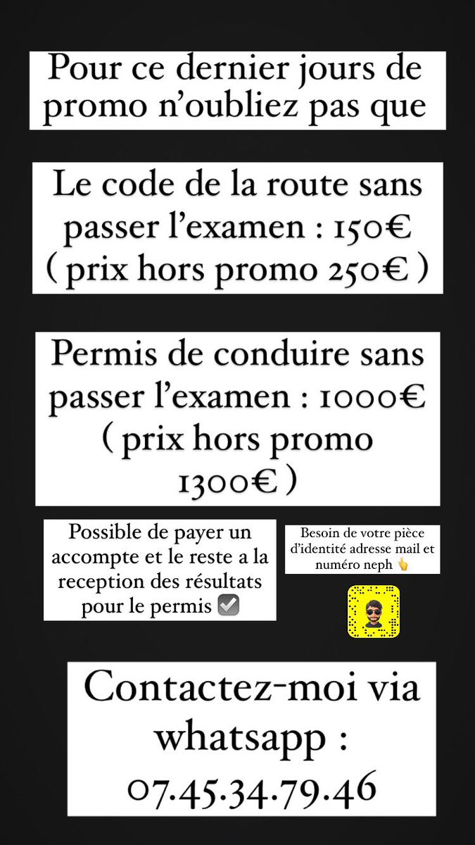 Codedelaroute5's tweet image. Contacter moi sur Whatsapp c’est le dernier jours en promo du mois d’aout 
#codedelaroute #permis #codeauto #codemoto #permisauto #permismoto #