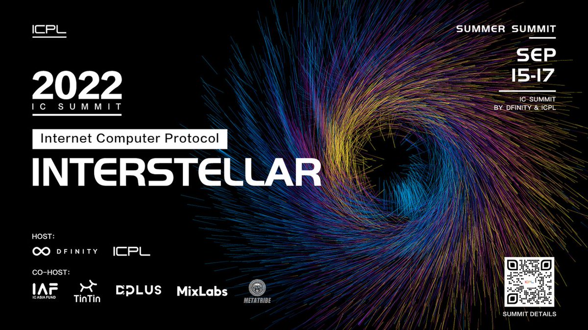 We are very excited to announce INTERSTELLAR, a highly anticipated community summit, hosted by @icpleague with the support from <a href="/dfinity/">DFINITY Foundation</a> on 9/15-17.

Sign up now: summit.icpl.app

2022 INTERSTELLAR NFTs will be airdropped to the community. Get your wallet ready!