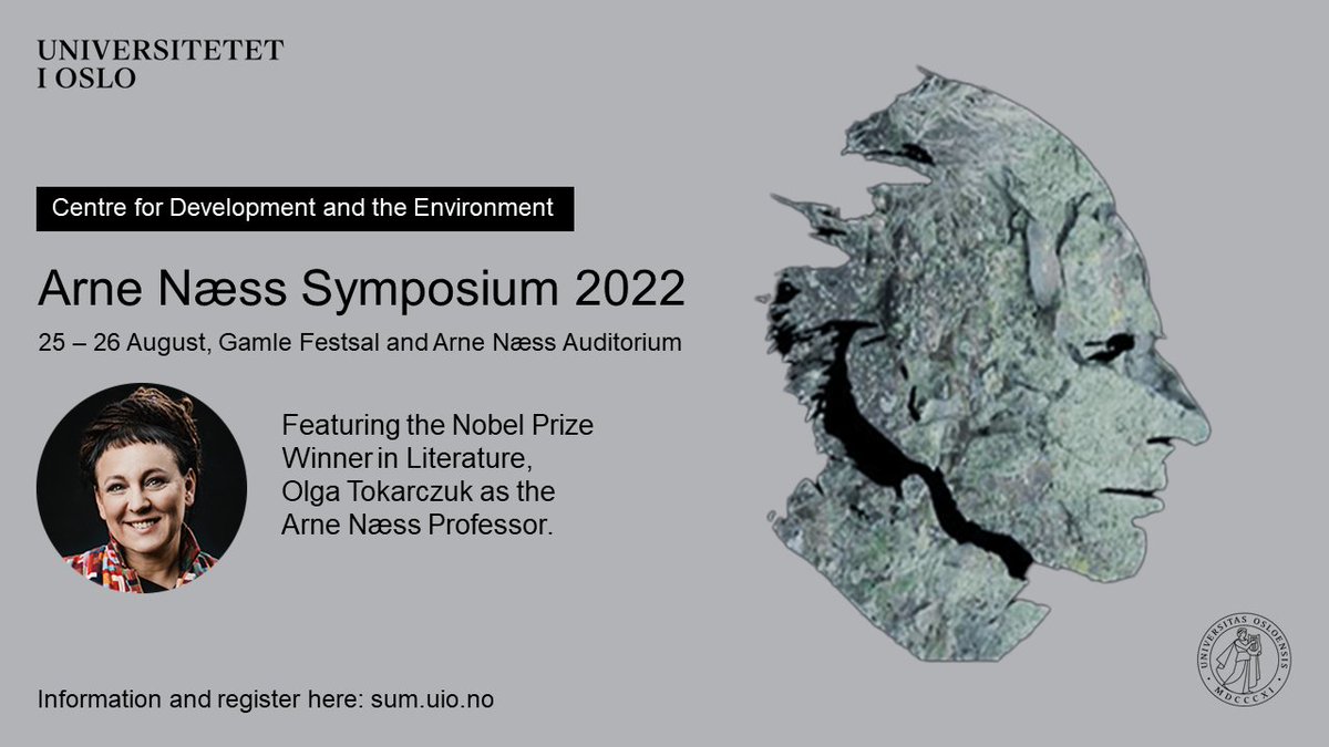sum_uio's tweet photo. For the first time a Nobel Prize winner in literature (2018) is the Arne Næss Professor. Come and hear Olga Tokarczuk talk in Gamle festsal @UniOslo on Thursday. The registration form closes at midnight. Sign up now #ANsymp https://t.co/B0SmQMWJan https://t.co/ayK0KdsvAd