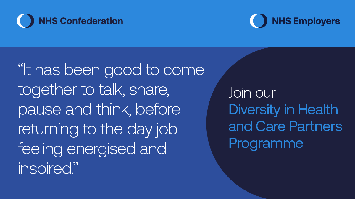 Just a few days left to apply for our @NHSE_Diversity in Health and Care Partners Programme.

✅ Attend interactive modules/masterclasses
✅ Access tools/good practice 

Help put your organisation at the forefront of EDI good practice, apply by 26 August bit.ly/3OfOnBZ