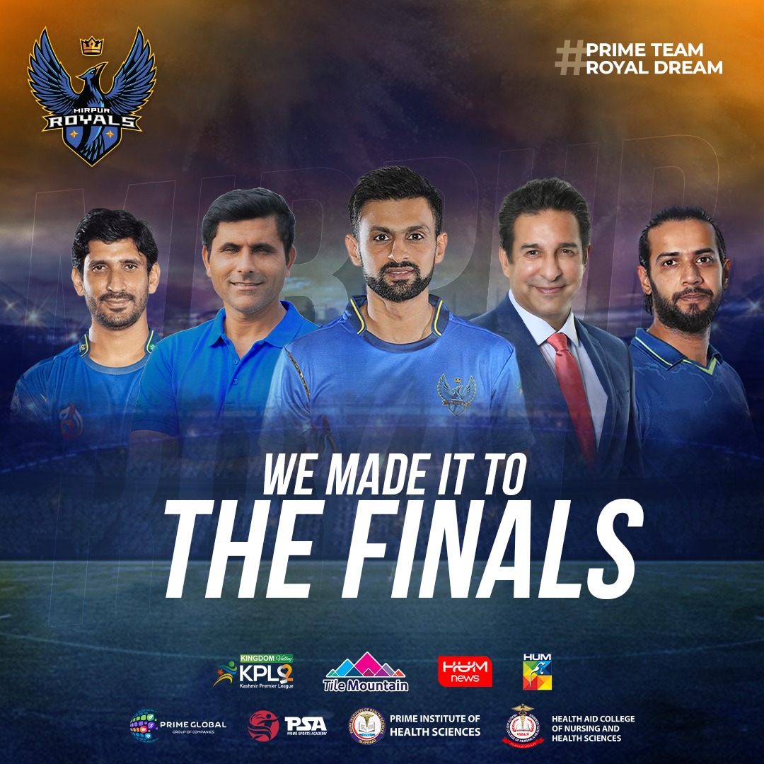 Congratulations to all the Royals out there, Mirpur Royals have made it to the finals of Kingdom Valley Kashmir Premier League season 2. #mirpurroyals #primeteamroyaldream #primeglobal #primesportsacademy #primeinstituteofhealthsciences