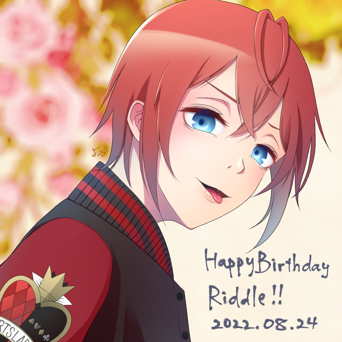 1boy blue eyes male focus happy birthday red hair tongue solo  illustration images