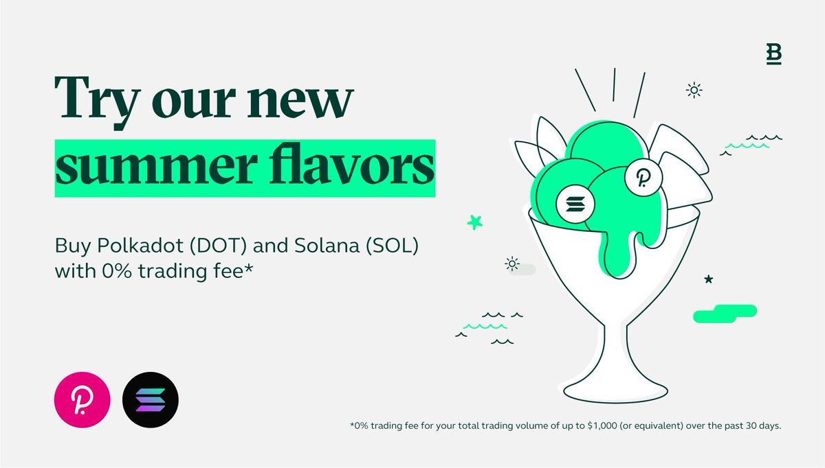RobinhoodCrypto's tweet photo. New flavors are in! 🍨 Will that be one or two scoops? 

We’ve listed $DOT and $SOL, the tokens behind Polkadot and Solana!

Make most of our new 0% trading fee* for all coins, DOT and SOL included!

Trading starts today 🥳

More info 👇
https://t.co/o8Xi4oe38M https://t.co/7wmest6LqR
