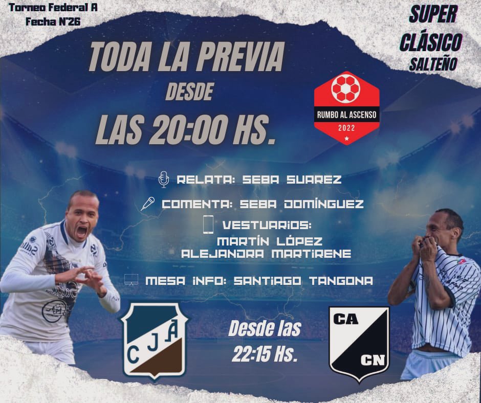 Desde las 20 gran previa y luego transmisión del clásico entre Juventud Antoniana vs Central Norte por pacifico929.com.ar