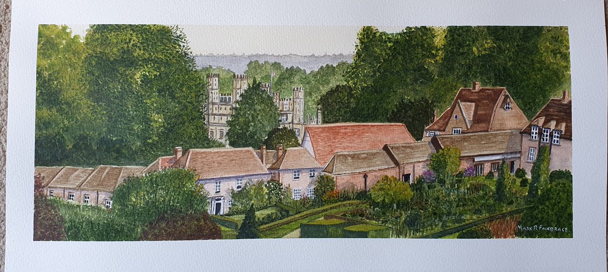 My latest watercolour, calling it done. Painted in a landscape style for a change. Leeds Castle Kent in the background.  Gardens in the foreground. Nice bit of fun...love Leeds Castle, been there dozens of times. Hope you like. 👍🖌😊