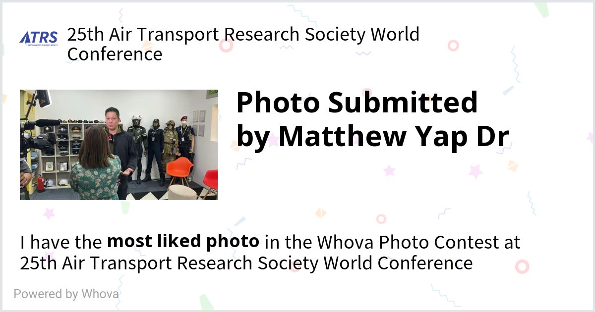matthewyaptwit's tweet photo. Super excited to be #1 in the photo contest at 25th Air Transport Research Society World Conference! #ATRS2022 - via #Whova event app https://t.co/gSkdQN6QYQ