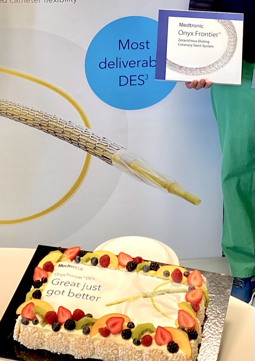 BURZOTTA_F's tweet photo. Happy to share: first ONYX FRONTIER #DES implanted in Europe 🇪🇺. Subocclusive lesion of angulated LCX causing #NSTEMI in a high #bleeding risk pt. Smooth #radialfirst #PCI. 
Time to thank all the people working daily with us in the cath lab under great direction of Carlo Trani ! https://t.co/q4CjlZfZQD