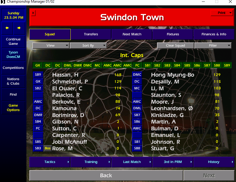 TysondoesCM's tweet photo. #CM0102TheChairman2 Season 3 comes to an end with the mighty Swindon finishing 3rd in their first season.  A whole new 11 led us to Champions League Football and a UEFA Cup Semi Final drubbing by Valencia.  We finish on 1,372 Caps with One Cap, 30 year old Chris Sutton relishing https://t.co/2HMYXM2BqM