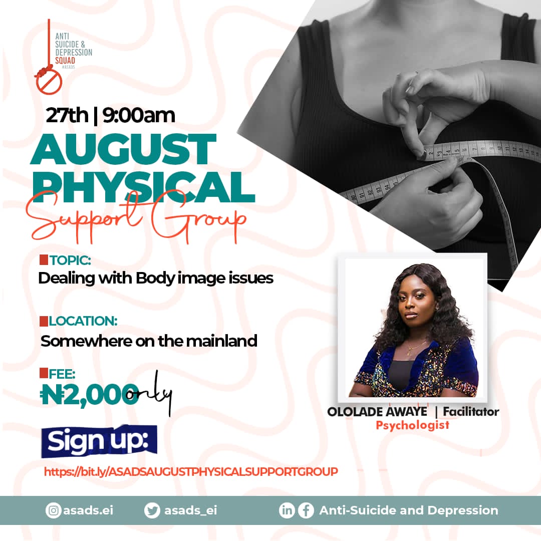 ladeawaye's tweet photo. It is important to combat negative body image because it can lead to depression, shyness, social anxiety and selfconsciousness in intimate relationships. This happens to everyone and anyone. 

Kindly register and share.

Your mental health matters.
#MentalHealthMatters
#bodyimage https://t.co/YRYc8QPd37