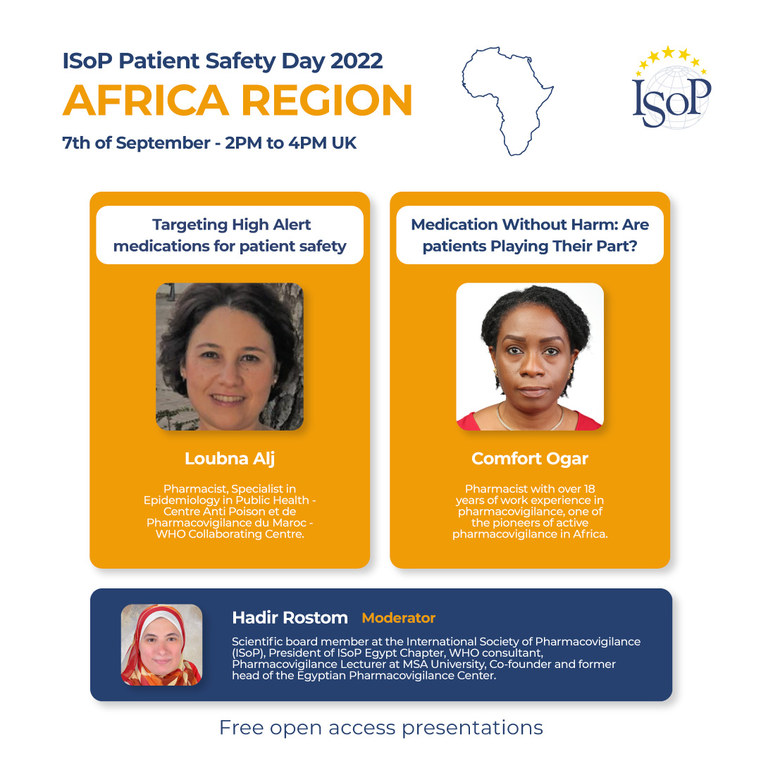 ISoPonline's tweet photo. We are delighted to announce our agenda for #ISoPPatientSafetyDay2022. Get to know the conferences and speakers for the Africa Region.

Register for these and more free online webinars: https://t.co/8Jdc8vd9XO https://t.co/QMuMe8v5EC