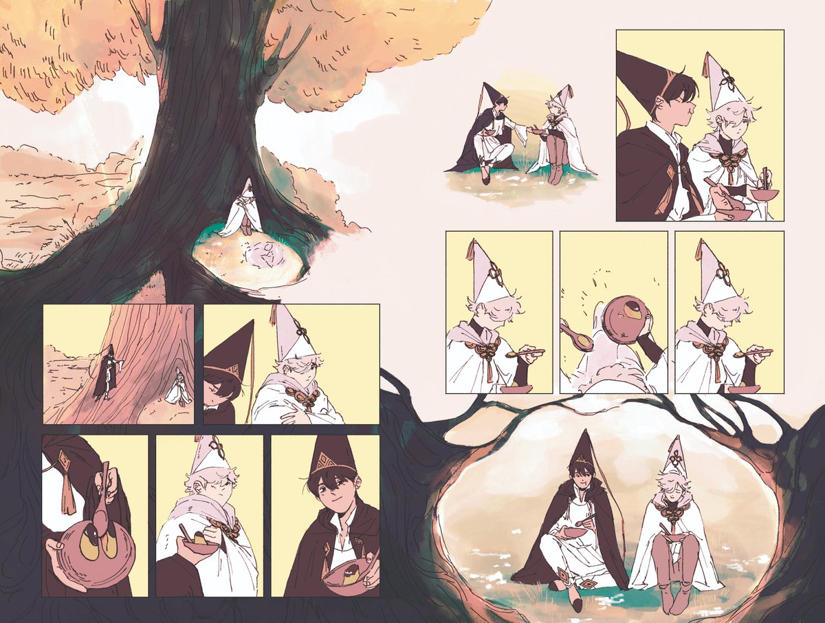 sharing small bites of comfort 🍮

my full piece for <a href="/orufreyzine/">Roots, an orufrey zine</a>
[#witchhatatelier #Δ帽子]