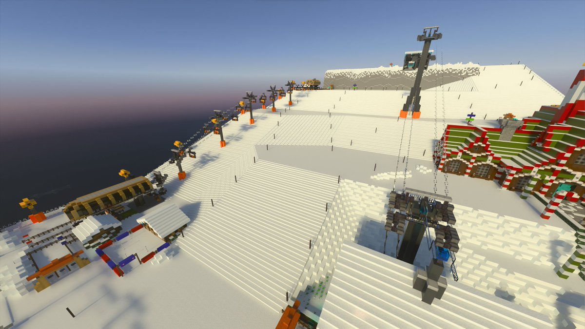 TeamAlphadia's tweet photo. Entre Snow-Hills et le Mont Block, se trouvent l'ensemble des pistes de ski du domaine skiable.
Il y a des pistes vertes, bleues et rouges ainsi que deux télésièges et un téléphérique en terme de remontées mécaniques.

#Minecraft 
#MinecraftBuilds 
#MinecraftServer 
#Alphadia https://t.co/U8EGszwg0U