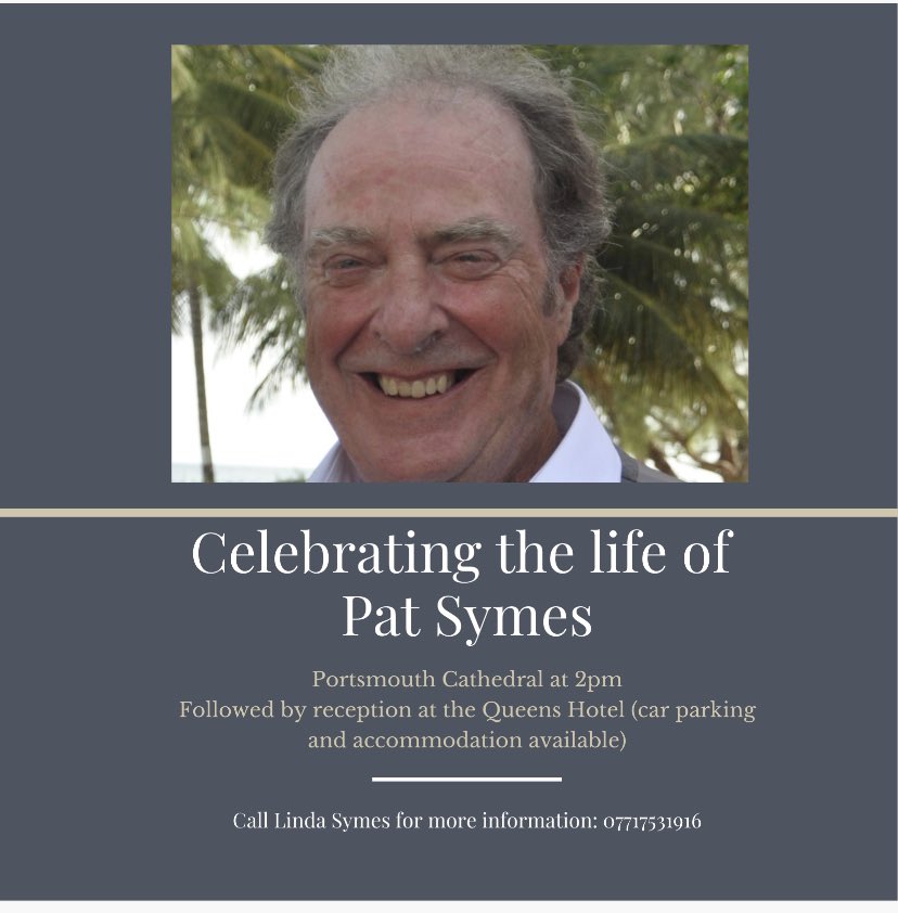 There will be a memorial held for my uncle in Portsmouth on September 9th for anyone who would like to come and celebrate the life of the great #PatSymes Please wear bright colours. Hope to see you there.