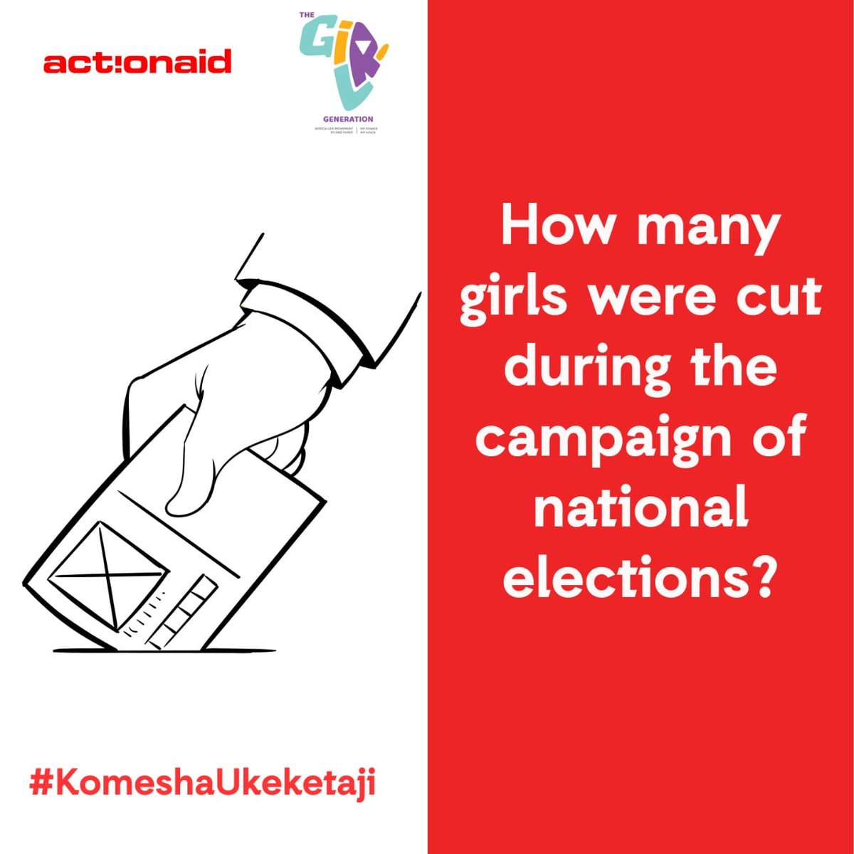 At least 200million girls and women alive today have undergone a form of FGM, if we don't Join hands in #KomeshaUkeketaji , 2 million girls could undergo FGM by 2030.
<a href="/ActionAid_Kenya/">ActionAid Kenya</a> 
<a href="/TheGirlGen/">The Girl Generation</a> 
<a href="/254Activista/">Activista Kenya Movement</a> 
<a href="/GP_Kenya/">Global Platform Kenya</a> 
<a href="/ActivistaGsa/">Activista Garissa</a> 
<a href="/ActivistaIsiolo/">Activista Isiolo Chapter</a>
