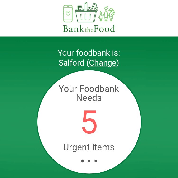 We've had a really positive response to people using the Bank the Food app to help them know what we are most in need of at Salford Foodbank. It's simple to get from your app store