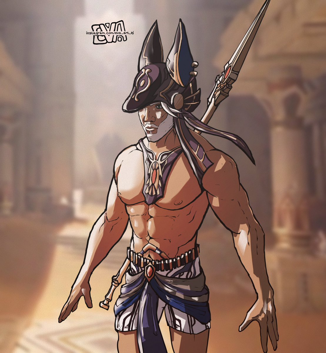 eva_art_pj's tweet photo. Genshin opens its doors to everyone and is waiting for the new region of Sumeru.
Well, I drew the Cyno character in my own way. I add brutality to #Genshin for developers #HoYoverse

#GenshinImpact #miHoYo #cyno #sumeru #desert #art #bara #beard #egypt #gayart #gaymers #gaygeeks https://t.co/DqOvCEO8n2
