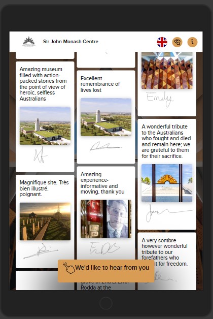 sirjohnmonash's tweet photo. A visit to the Sir John Monash Centre is a moving experience that leaves a lasting impression.

Thank you to our visitors for the inspiring comments we receive in our digital visitor book, they’re such a pleasure to read. 📖 https://t.co/VWsrSd8XHq