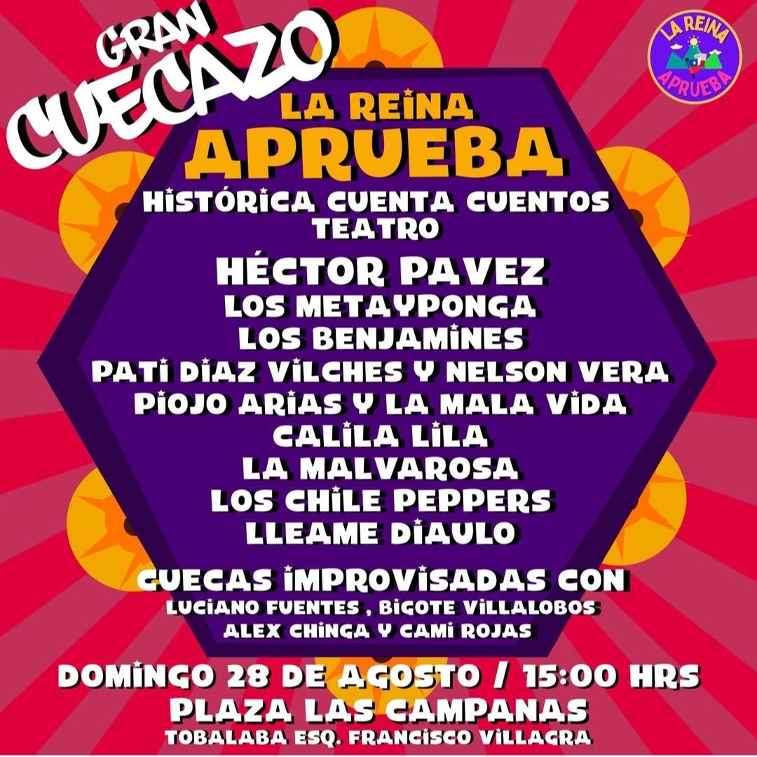 PedroDavisU's tweet photo. Gran Cuecazo de La Reina Aprueba, Domingo 28 de Agosto a las 15 horas, Plaza Las Campanas (Tobalaba esq. Francisco Villagra).
#Apruebo #AprueboCrece #Cuecazo #Apruebazo #AprueboUnChileMejor #Chile
#AprueboSinMiedo https://t.co/Nizo7fzSpH