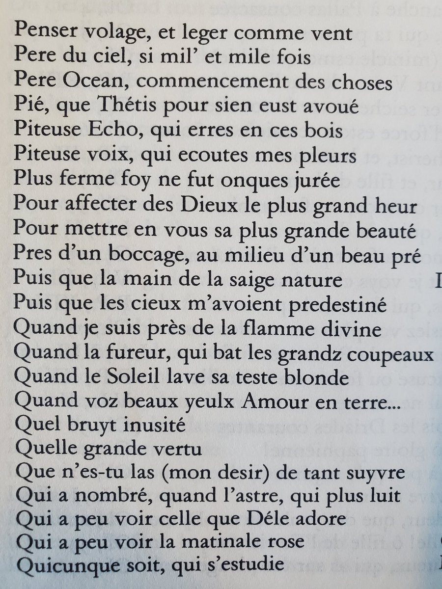 jul_barret's tweet photo. La table des incipits des Œuvres poétiques de Du Bellay, éditées en 1993 aux Classiques Garnier, constitue en elle-même un merveilleux poème, exercice de style oulipien à mi chemin entre la rime senée et l'accrostiche, des jeux poétiques d'ailleurs en vogue à la Renaissance. https://t.co/Y7rBgtwf1E