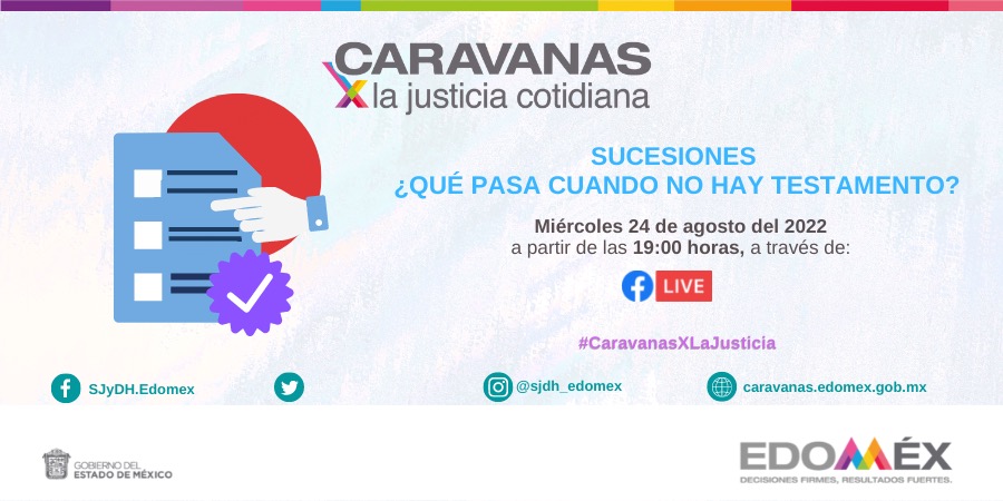 dbg_epoem's tweet photo. #CaravanasXLaJusticia 
¿Qué pasa cuando no hay un testamento?, conoce lo que la ley establece sobre las sucesiones, conéctate vía Facebook Live hoy miércoles 24 de agosto en punto de las 19:00 horas y recibe asesoría.
@CulturaEdomex https://t.co/92JkzzDsCX