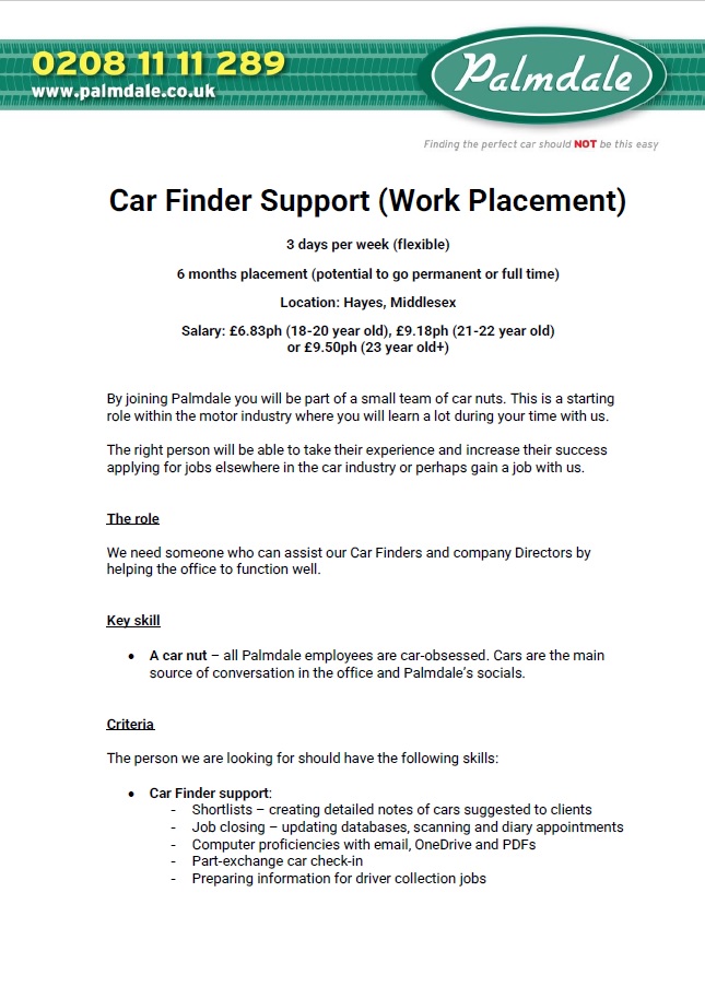 TheCarGuru's tweet photo. PAID WORK PLACEMENT JOB
We have a fantastic new oportunity for someone to come and get a first step into the car industry. Details attached. Please, please, please ReTweet and let's give someone a chance at something great! https://t.co/Zzv27pw6Cv