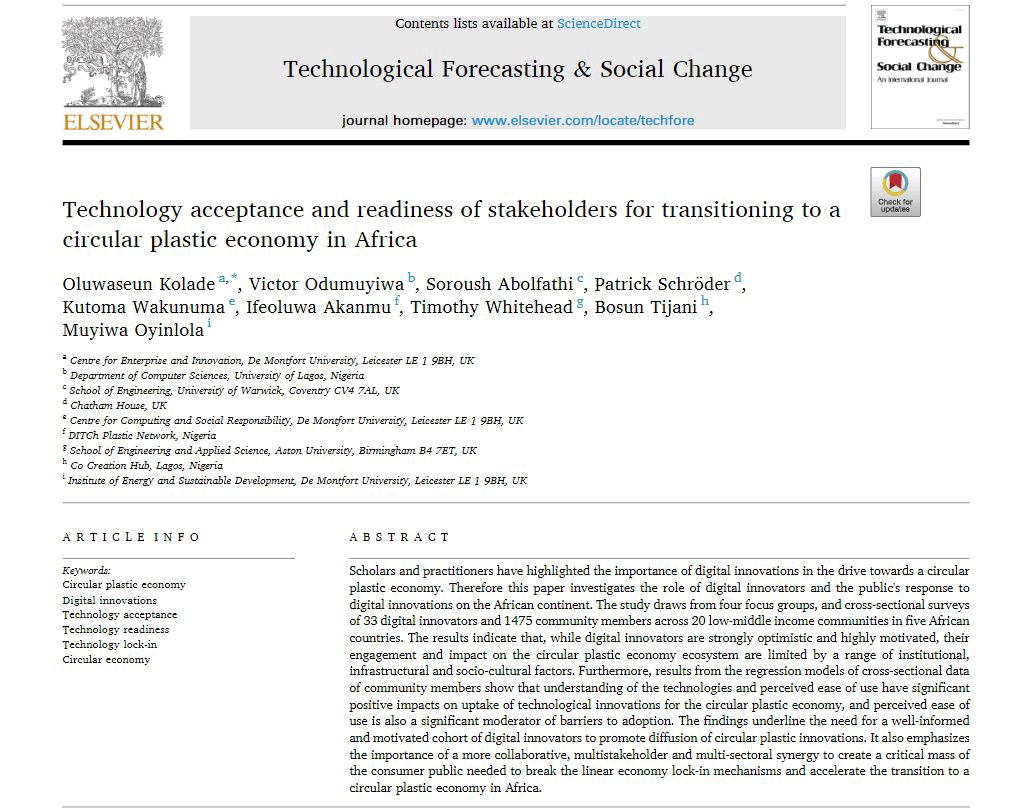 Digital innovations can play a key role in connecting stakeholders from a whole spectrum of backgrounds and sectors, and thereby help to drive scaling of innovative CPE solutions across Africa. Read our latest article here
authors.elsevier.com/sd/article/S00…
#DITChplastic #CircularEconomy