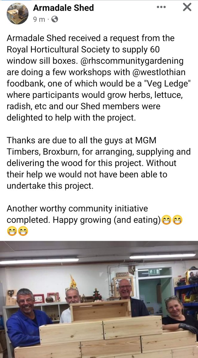 Salad on a sill or Vedge Ledge! Thank you Armadale Shed. Looking forward to these workshops and sharing photos of these all planted up! @RHSBloom @RHSSchools <a href="/wlfoodbank/">West Lothian Foodbank</a>