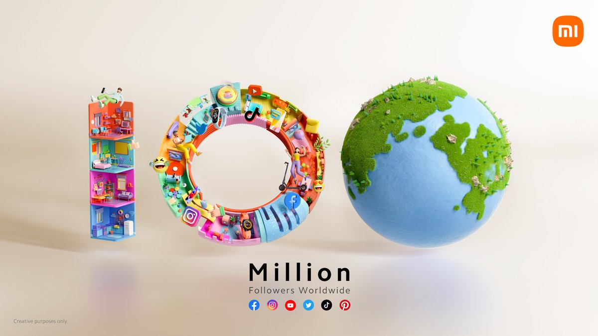 Xiaomi's tweet photo. 🎯100 million followers and a new milestone! Words cannot express how grateful we are for our #XiaomiFans!

For you, we'll continue to bring #InnovationForEveryone. 🧡 #NoMiWithoutYou https://t.co/z8Yo0o4K2X