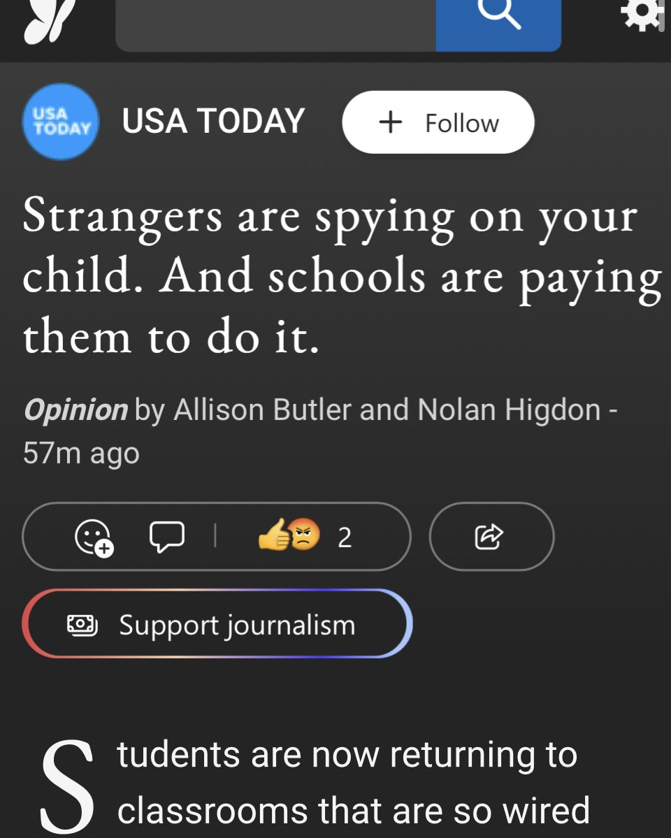 SharpsteinPrinc's tweet photo. @USATODAY this is a completely irresponsible headline.  The main idea of this story is about Big Tech’s manipulation of behavior based on data they collect about us.  Your headline blames schools?!  Come on!  Do better!  Change this headline now! https://t.co/qjs11AXYQP