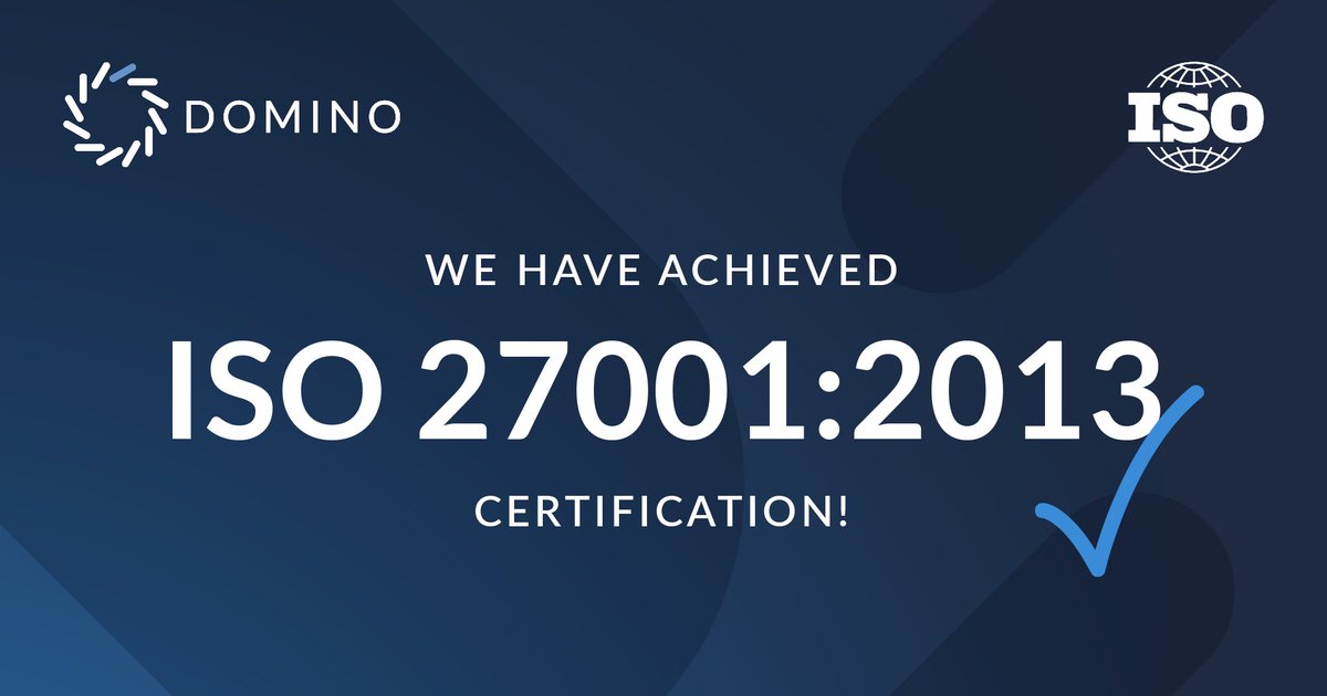DominoDataLab's tweet photo. We just received ISO 27001:2013 certification, for our longtime adherence to a stringent data security framework! Here’s more on the security of our #MLOps platform, which handles  #datascience infrastructure to help teams focus on breakthrough discovery: https://t.co/5BH29eJu5Z https://t.co/4QfINxjilf