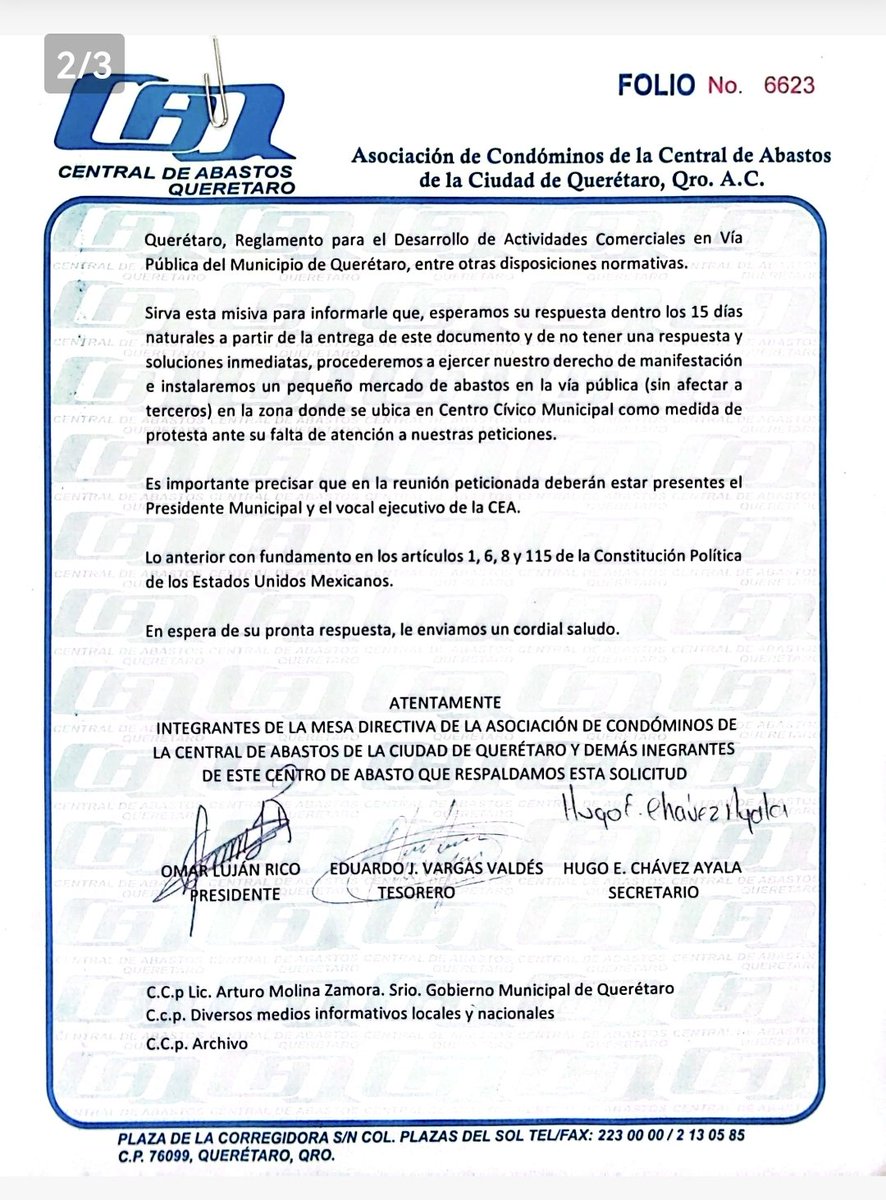 Solicitud de audiencia de #CentralDeAbastosQro al #PresidenteMunicipal @LuisBNava para establer plan de acción q dignifique y ordene el comercio, drenaje y  tránsito en ésta zona: @arturomolinaz @SSPMQueretaro @cea_qro @PresenciaUni @expresoqro @LaJornada @inqro @voz_imparcial