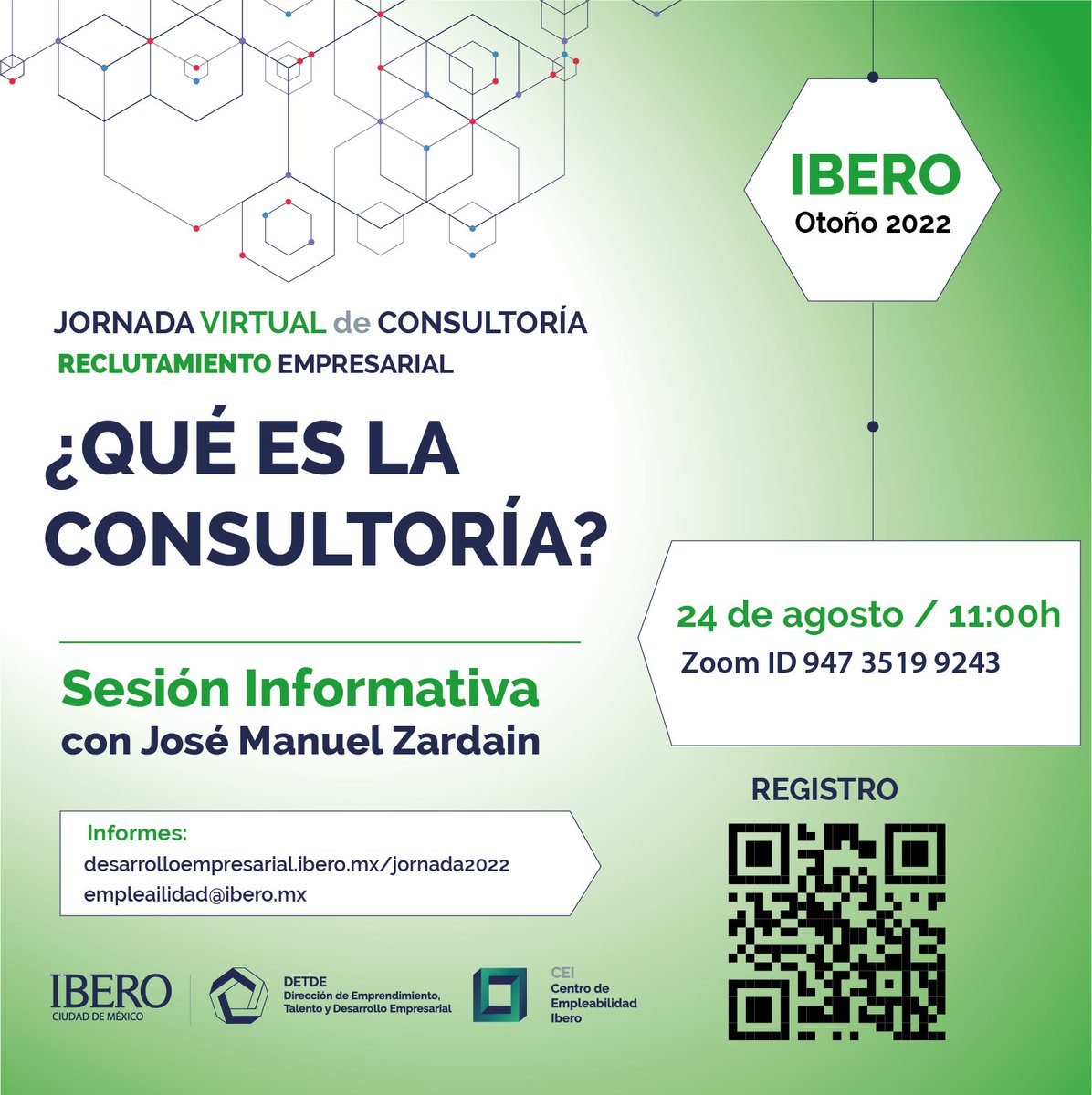 ¿Cómo es un día en la vida de un consultor? ¿Qué signfica trabajar en consultoría? #Entérate HOY en la sesión informativa del evento de #reclutamiento Jornada Virtual de Consultoría Ibero. Registro bit.ly/3AQMZ4T 

#trabajo #empleo #consultoría