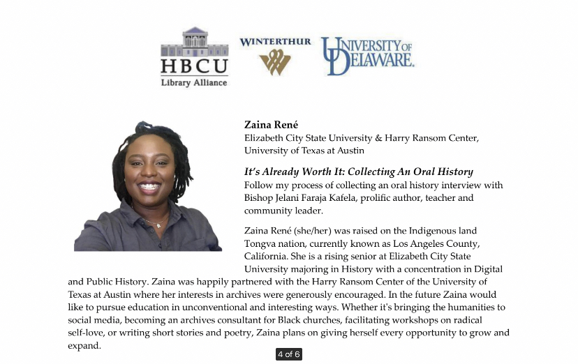 ecsuhistory's tweet photo. This Summer, History major Zaina René completed
☑️ a SECU Public Fellowship at the @PauliMurrayCntr
☑️ an internship at the @HBCULibAlliance
☑️ the @umd_AADHum Scholars Program
and continued her work with the @ncdhc! 👏👏👏 #cometodiscover #leavetoconquer #choosehistory https://t.co/4L1elfeL1G