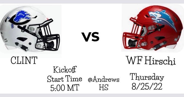 lions_clint's tweet photo. Game day tomorrow! Clint vs. WF Hirschi at Andrews HS Mustang Bowl. Go Lions! https://t.co/54UBlFOrWt
