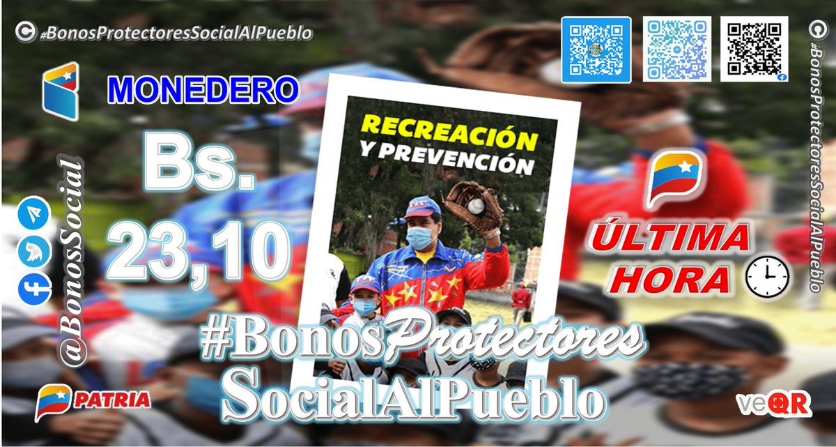 BonosSocial's tweet photo. 🖥️ #ATENCIÓN: Desde el día de ayer #23Ago se inicio la entrega del Bono #RecreaciónYPrevención a través del Sistema @CarnetDLaPatria enviado por nuestro Pdte. @NicolasMaduro.

🔵 Tendrá lugar entre los días #23Ago al #31Ago de 2022.

@BonosSocial 
#VenezuelaEnCrecimiento https://t.co/MKes2k66rM