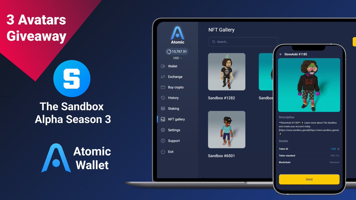 To celebrate the new <a href="/TheSandboxGame/">The Sandbox</a> Alpha Season, we'll raffle out 3 avatars by <a href="/steveaoki/">Steve Aoki</a> and <a href="/TheSnoopAvatars/">The Doggies</a>! 🔥

RT, and comment below on what avatar you want!⚡️ Follow <a href="/AtomicWallet/">Atomic - Crypto Wallet</a> &amp; get the App to store #NFT: atomicwallet.io