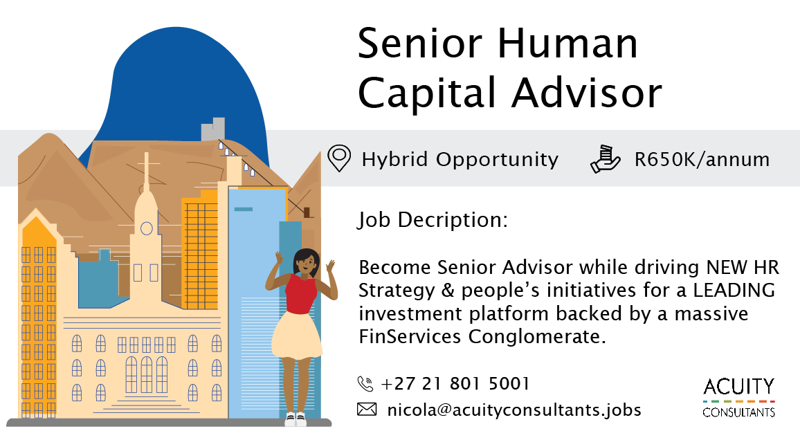 consultacuity's tweet photo. 🎯 New #JOB | Senior Human Capital Advisor | 📍 Hybrid Opportunity - based in Cape Town OR Johannesburg |  💰 R650K/annum

MORE DETAILS HERE: 👉 https://t.co/mieicruBaf 👈

#recruitment #acuityconsultants #jobalert https://t.co/KSnJ3nvegm