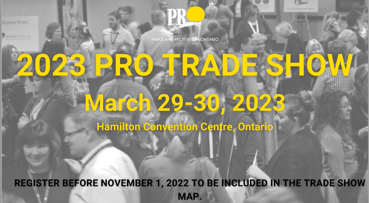 Join the 2023 PRO Trade Show as an exhibitor! Whether you are a product, program, or service supplier, showcase your business at the largest gathering of parks, recreation, and aquatic influencers and decision-makers from March 29-30, 2023! 
Register now: prontario.org/mpower/event/l…