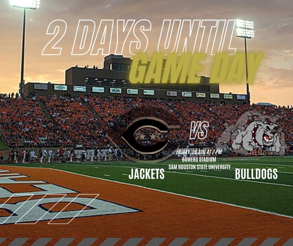 Only 2 more sleeps!! Let’s Go!!!! <a href="/CleburneFB_/">Cleburne Football</a>  <a href="/BearkatSports/">Sam Houston Athletics</a> #InsPirE 

🆚Houston Heights 
⌚️Friday, August 26th 7:00pm
📍Bowers Stadium, Sam Houston State University