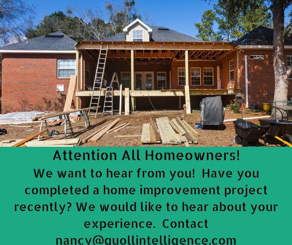 getquoll's tweet photo. Attention All Homeowners!
We want to hear from you!  Have you completed a home improvement project recently? We would like to hear about your experience.  Contact nancy@quollintelligence.com #getquoll #resillienthome #quollintelligence #climatechange #realestateadvice https://t.co/XQgCBcZKh7