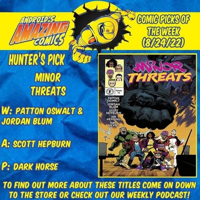 A new week means a new batch of comics! 

@ScruffyMooseMan Pick;
MINOR THREATS
W: Patton Oswald & Jordan Blum
A: Scott Hepburn
P: @DarkHorseComics

#picksoftheweek #newproduct #newinstock #forsale #comicbooks #comics #NCBD #darkhorse #minorthreats #pattonoswald #supervillians