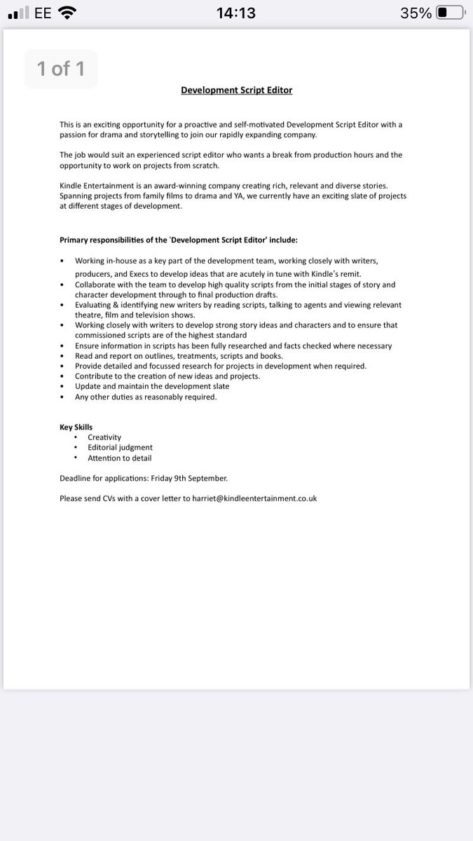 luffers's tweet image. 🚨🚨@kindleentUK are looking for a development script editor…
Deadline 9th sept!
#scriptjobs #scripteditor #tvdrama #development