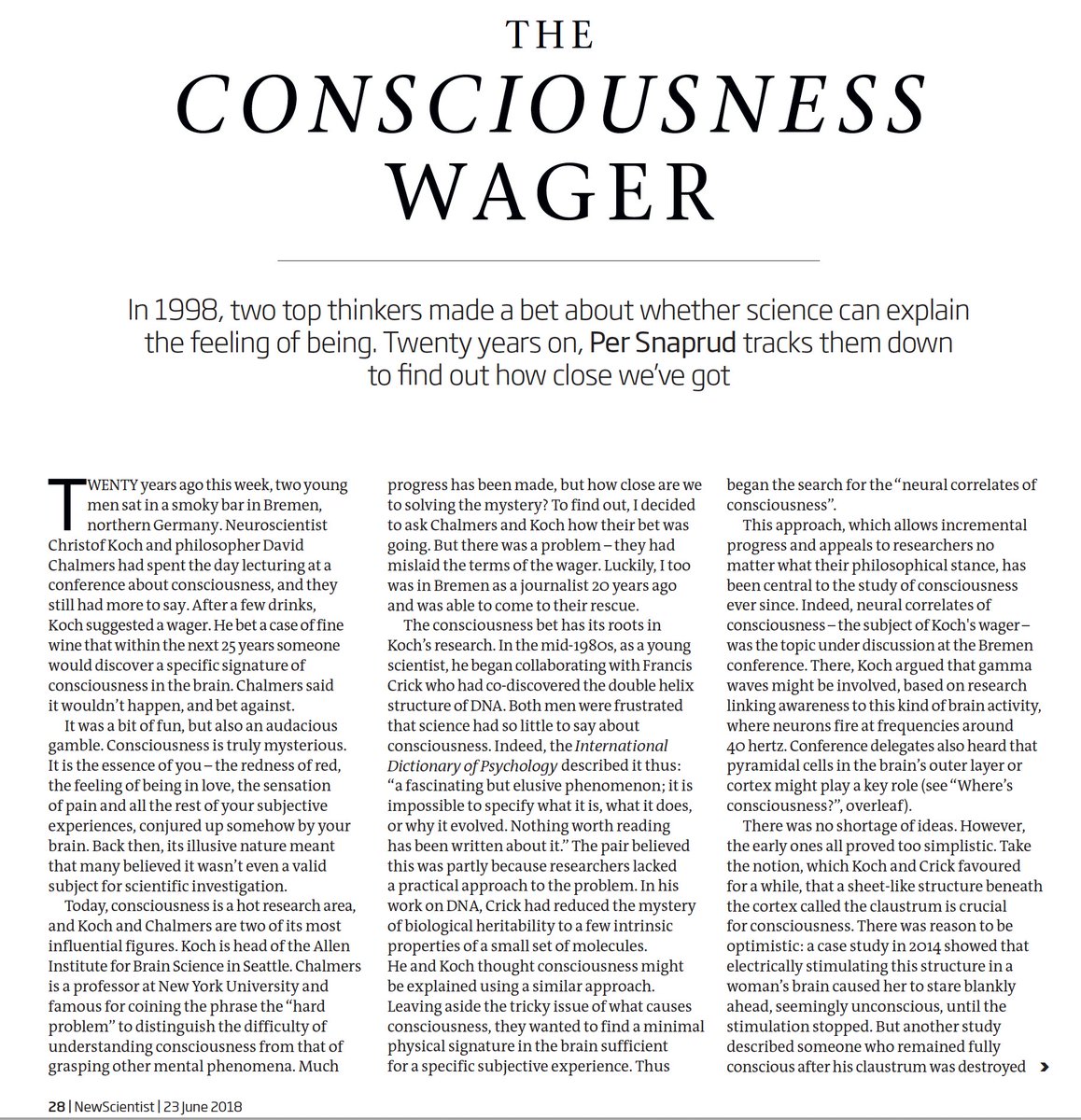 there are rumors that the "consciousness wager" (consc.net/consciousnessw…), a 25-year bet between christof koch and me about the neural correlates of consciousness, made at the bremen ASSC conference in 1998, will be resolved at ASSC 2023. [5/7]