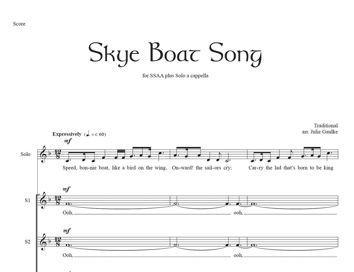 Score available at Pianomom's Sheet Music: pianomomsheetmusic.com/skyeboatsong.h… #skyeboatsong #sheetmusic #acappella