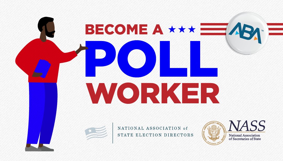 NASEDorg's tweet photo. NASED is proud to join @ABAesq & @NASSorg to relaunch #PollWorkerEsq to encourage lawyers & law students to step up & serve as poll workers in 2022.
See our press release here ➡️ https://t.co/wRKGwtppJQ
Visit https://t.co/1qYlr7HU9N or https://t.co/FausptZMJK to sign up! https://t.co/lwYa7zUf5D