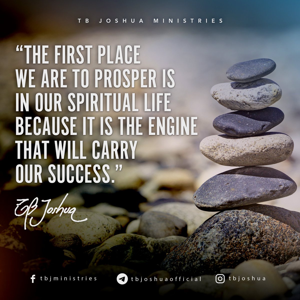 SCOANTBJoshua's tweet photo. "The first place we are to prosper is in our spiritual life because it is the engine that will carry our success." - Prophet T.B. Joshua

#tbjoshua #scoan #emmanueltv https://t.co/qvoJ3GJgMh