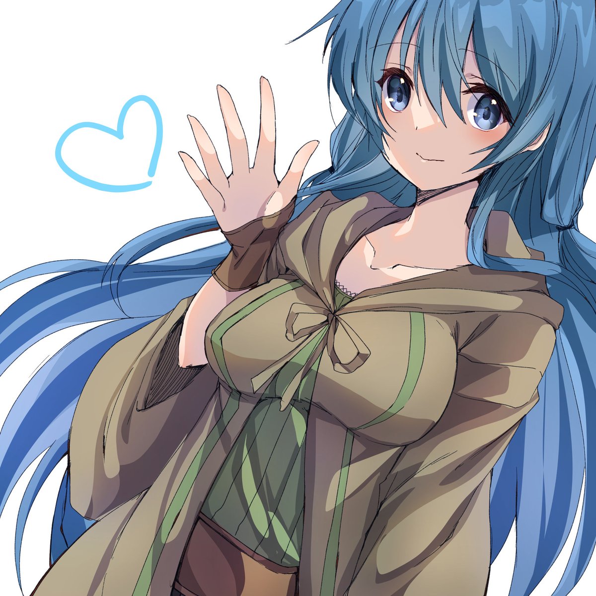 1girl solo long hair blue hair blue eyes breasts smile  illustration images
