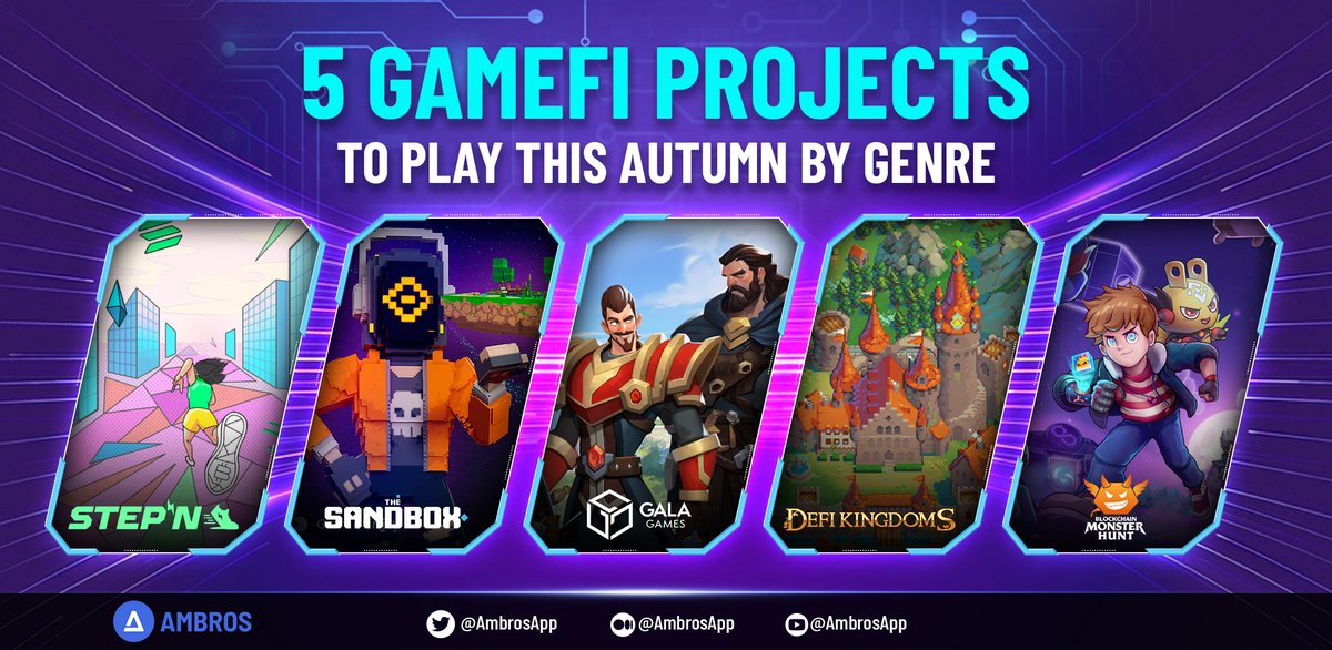 AmbrosInsights's tweet photo. 5 #GAMEFI PROJECTS TO PLAY THIS AUTUMN BY GENRE 🎮👇

Check it out: https://t.co/paoP7pf1XB

Which of these games are you playing: @stepnofficial @thesandboxgame @gogalagames @defikingdoms or @bcmhunt? 😍

#ambros #readandearn https://t.co/PMkE08rNeb