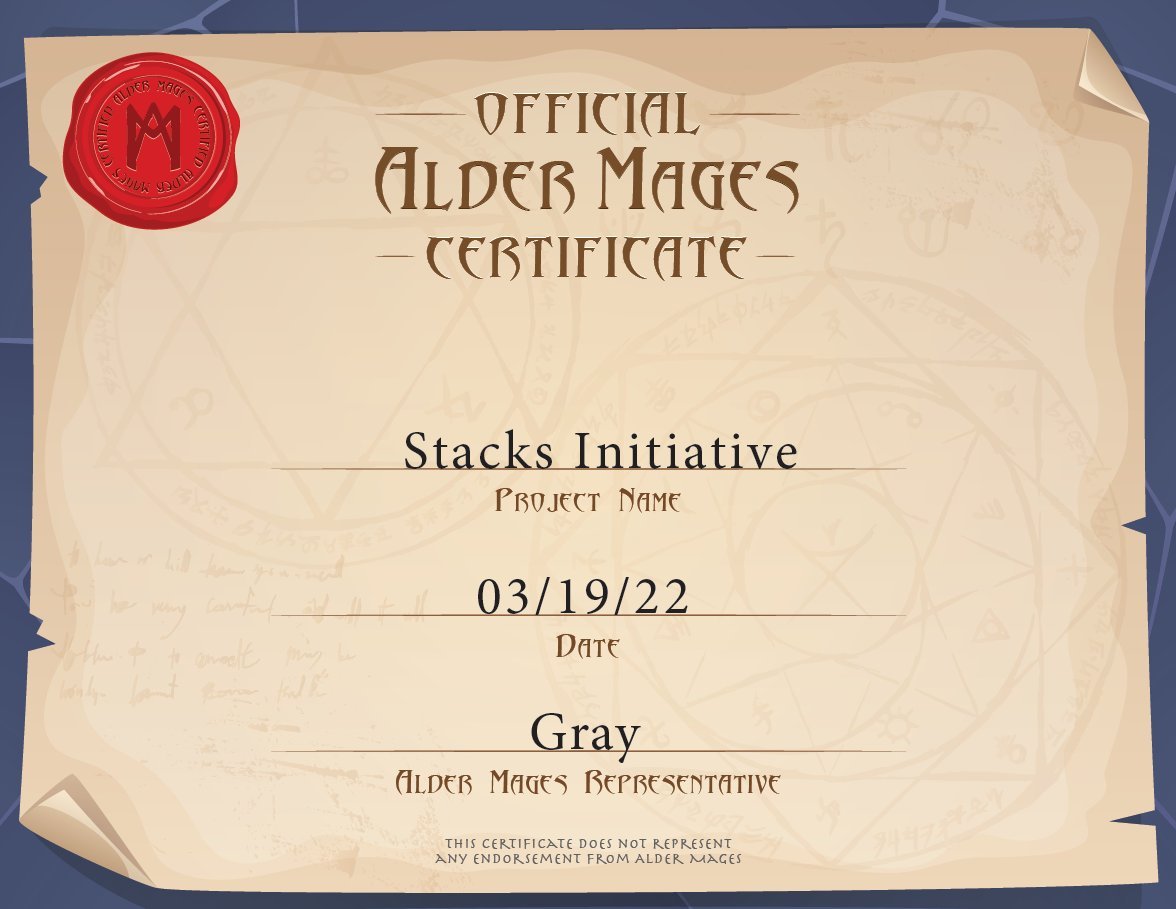 Stacks Initiative - MINT IS LIVE (@stacksinitnft) on Twitter photo Happy to announce that we are officially doxxed with <a href="/AlderMages/">Alder Academy</a>! Please find the updated dox certificate below.
We pride ourselves on being transparent and we will always make it a priority to keep building trust with our community and holders!
It's time to #STACKIT! Happy to announce that we are officially doxxed with <a href="/AlderMages/">Alder Academy</a>! Please find the updated dox certificate below.
We pride ourselves on being transparent and we will always make it a priority to keep building trust with our community and holders!
It's time to #STACKIT!