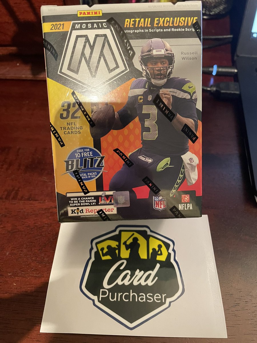 SeanAtch41's tweet photo. Major shout out to @CardPurchaser and @cardfetcher for this 2021 Mosaic Football Hobby Box! Thank you! Super pumped to rip this today with my daughter! Stay tuned for the pulls! https://t.co/ywwOwTDxxD